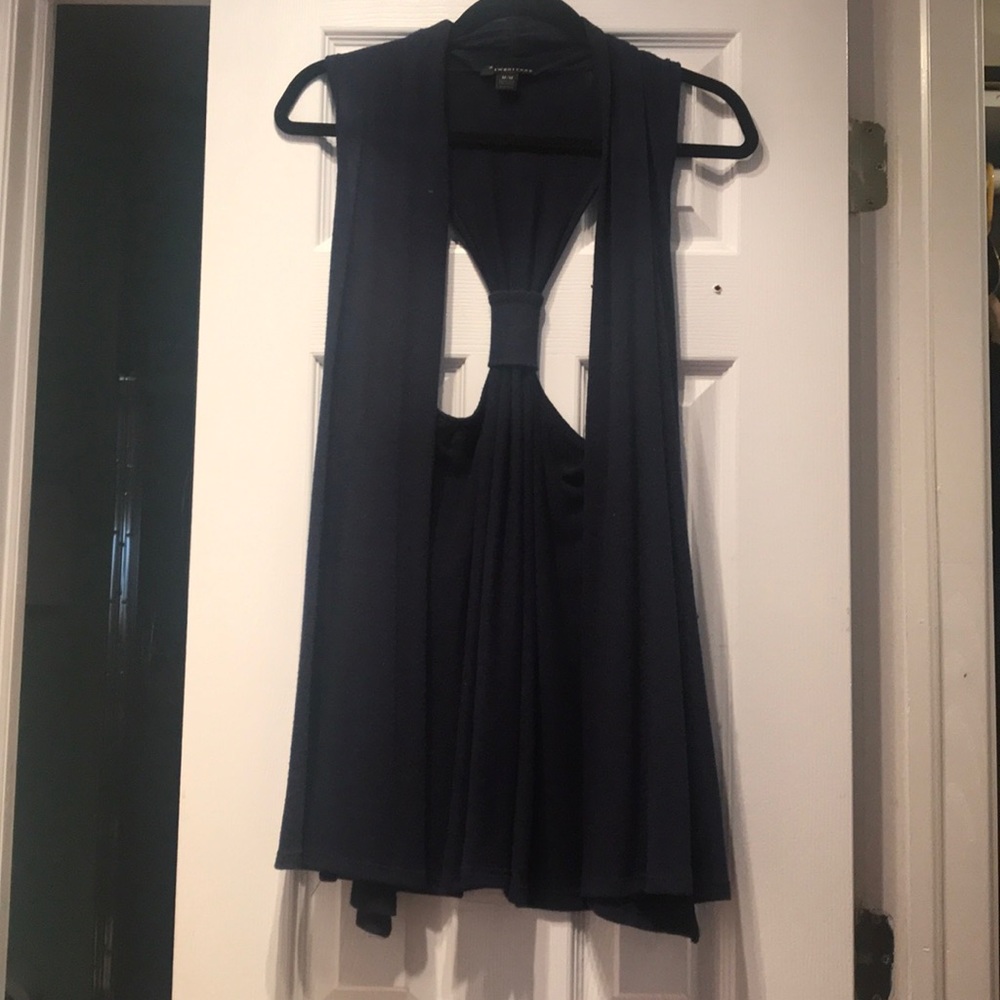 Dark blue long knit vest